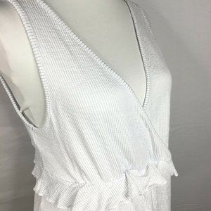 Caution To The Wind White Knit Textured Peplum Ruffle Sleeveless Plunging Top